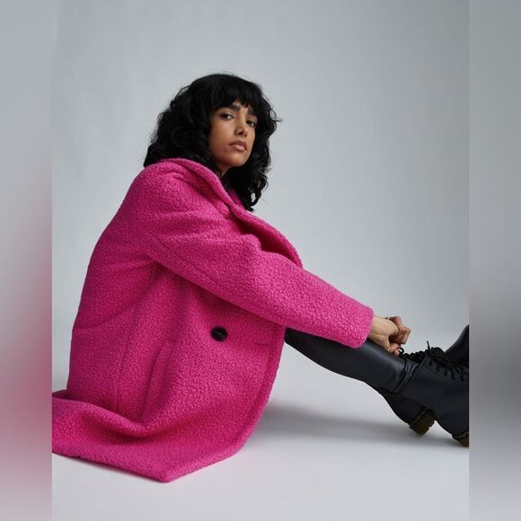 NWT- NVLT-Hot pink Faux Wool Boucle Double Breasted Coat-Size X-large - Picture 5 of 14